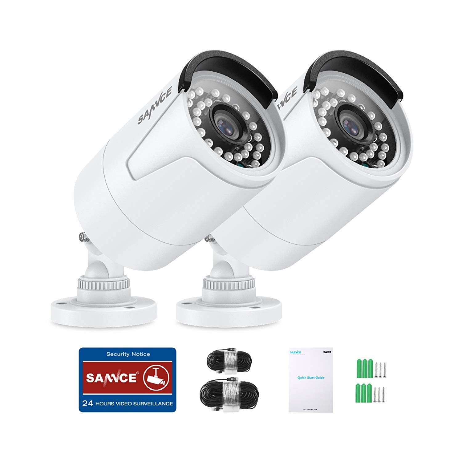 SANNCE 2 Telecamere PoE Esterno Bullet IP 5MP con Rilevamento di Persone, Audio Bidirezionale, 36pezzi IR-LED Visione Notturna 30m, IP66 Impermeabile, Alloggiamento in Metallo