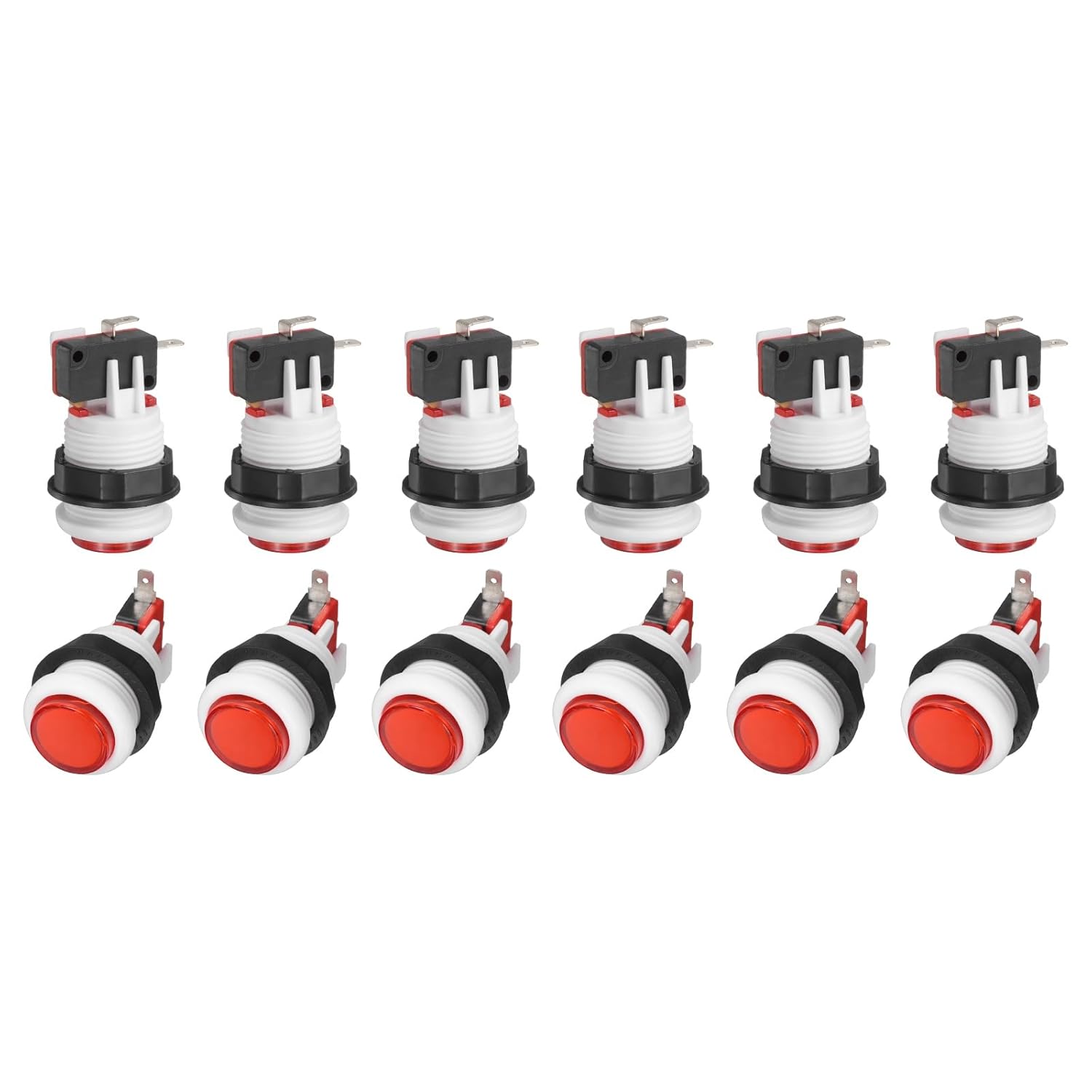 PATIKIL 12 Pcs Arcade Push Button with Micro Switch, 5A 12/24V American Style Push Button Control Switches for 28mm Arcade Hole Electronic Reset Interface Keyboard, Red