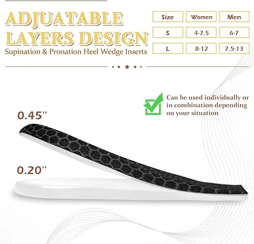 Miniatura 9 de BIGGCOOL Plantillas correctivas para supinación y sobrepronación, plantillas ortopédicas de cuña de talón medial y lateral para alineación de pies,