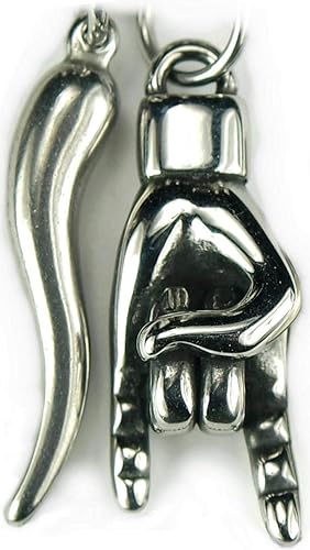 Miniatura 6 de Collar combinado Mano Cornuto y Cornicello, con cadena Figaro de 20 pulgadas, Portafortuna Italiana Lucky Hand Horn Anti Evil Good Luck Double