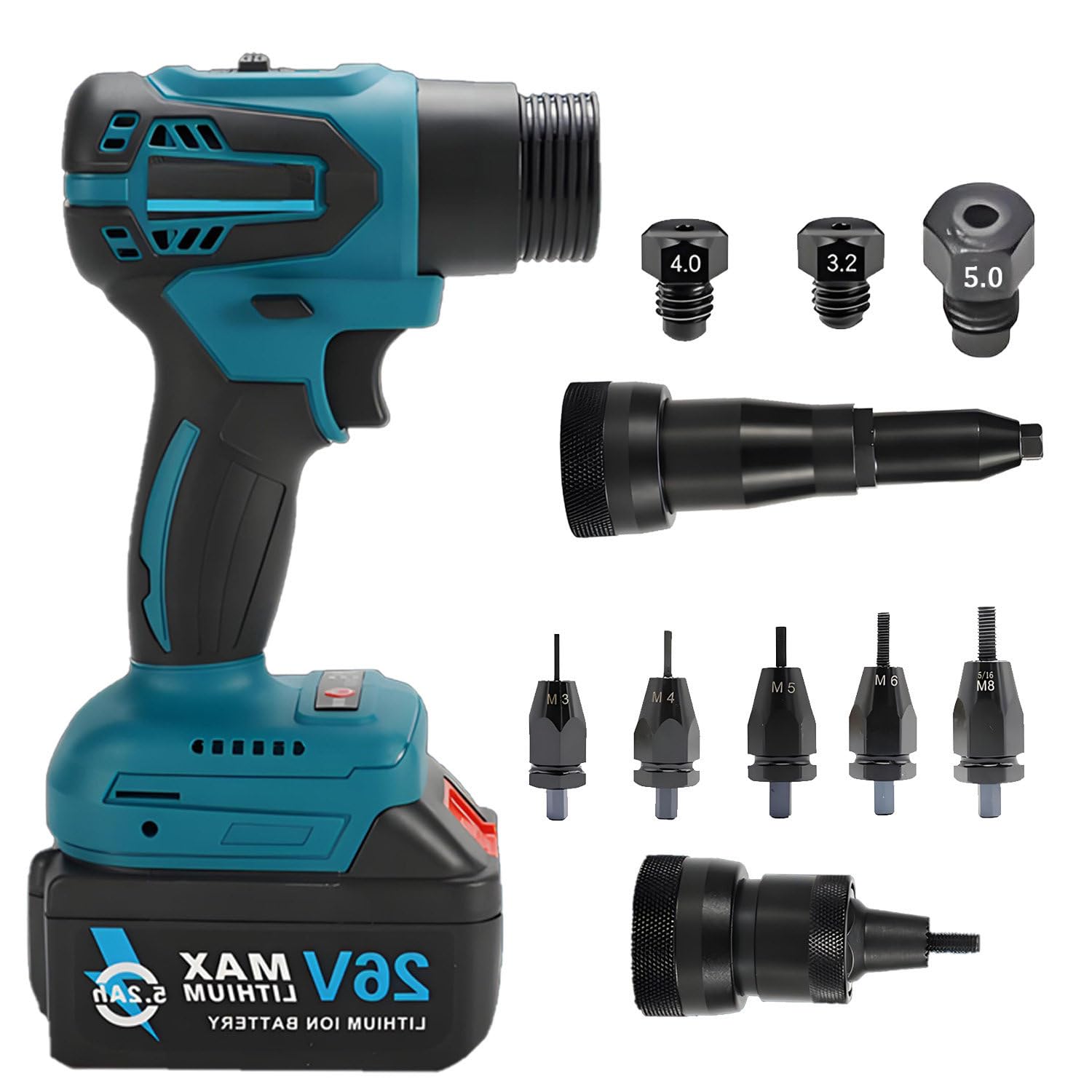 CelyToe 26V Cordless Rivet Gun Brushless - Portable Battery Pop Rivet Tool Kit dual-useversion