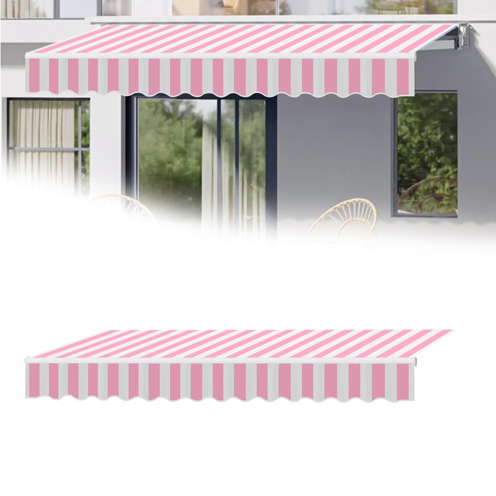 markise rosa Outdoor-Markise für Garten, Terrasse, wasserdicht, mit UV-Schutz, Stoffbezug oben und Volant, Streifen, 2,5 x 2 m Garten Original Schutzblech hinten Rear Versandklasse_1230 Rahmengröße:M49