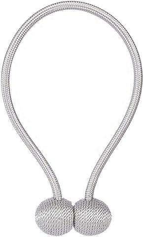 1 PC Magnetic Curtain Tiebacks,The Most Convenient Drape Tie Backs Decorative Rope Holdback Holder for Big,Wide or Thick Window Drapries,Silver Grey