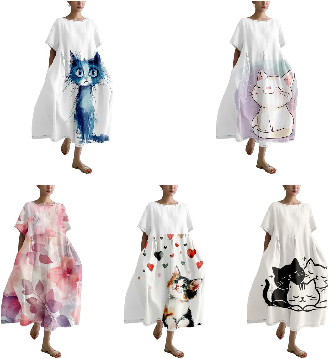 Womens Boho Summer Dresses Oversized Comfy T Shirt Dress Elegant Crew Neck Short Sleeve Sundress Camping - Image 3