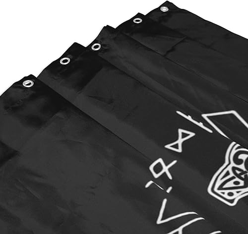 Miniatura 3 de Mjolnir and Rune Wheel Norse Mythology Symbol Bathroom Fabric Shower Curtain with 12 Buckles and Hooks, 60x72 Inches Black