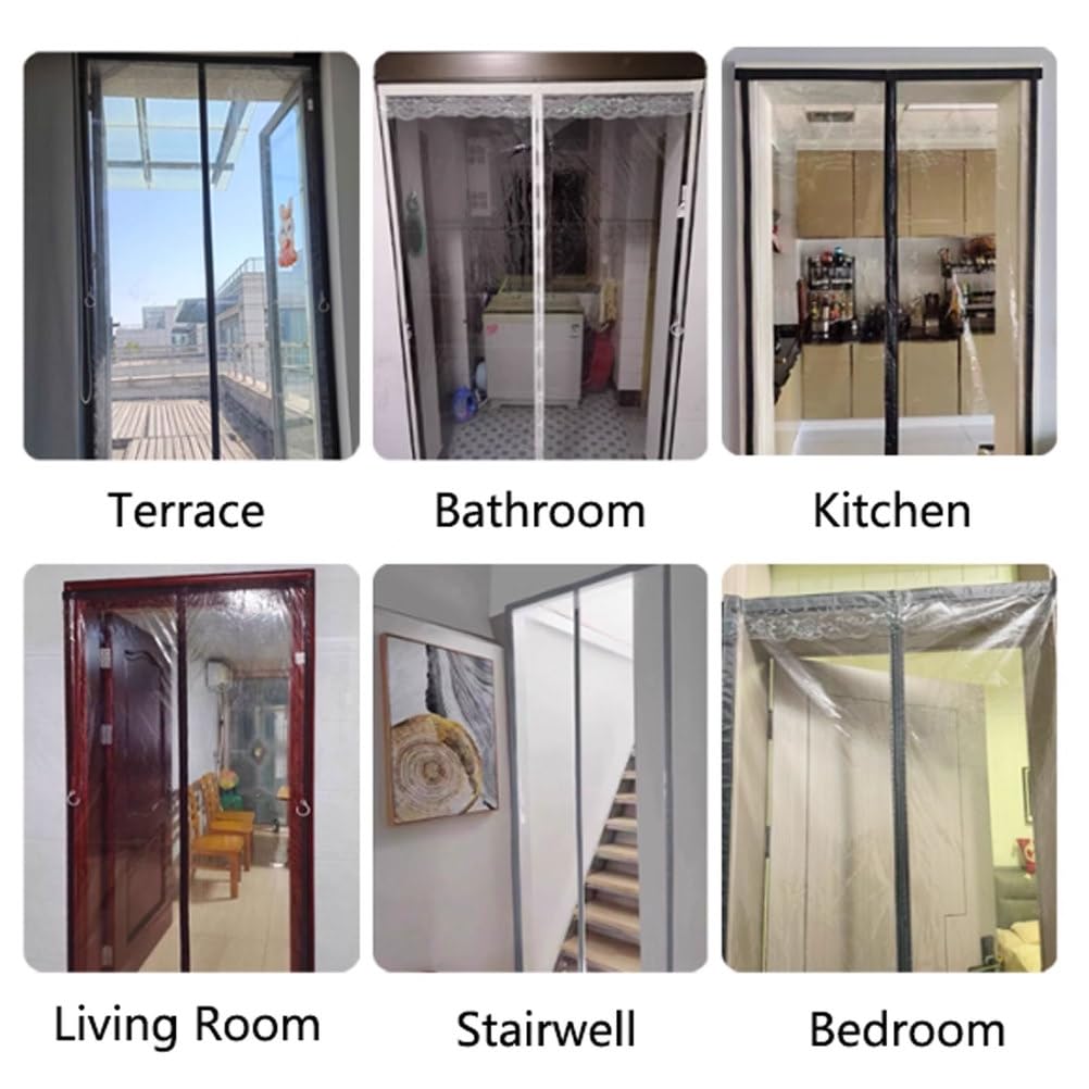 Magnetischer wärmeisolierter Türvorhang Transparente Flächenvorhänge für Küche und Balkon Robuster, freihändiger Türvorhang Selbstschließendes Insektenschutzgitter,A,90x200cm