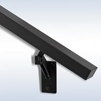 6FT Matte Black Aluminum Handrail Kit for Indoor Outdoor Stairs - Rust-Proof 2x1 Grab Bar, Adjustable SS304 Brackets Included