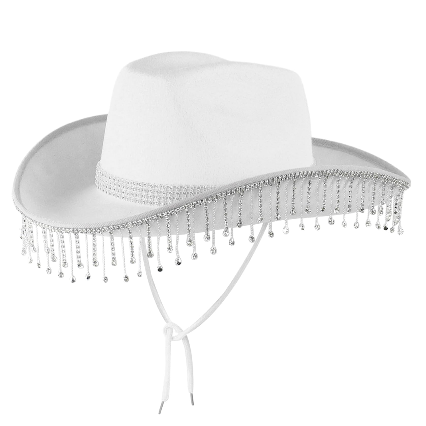 Sombrero de Vaquero Brillo para Mujeres rinate Fringe Novio Novio Gorro de Vaquero Sombrero de Vaquera con Correa de la Barbilla Sombrero de Boda de Vaquera Disco, Blanco