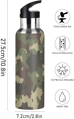 Miniatura 2 de Botella de agua de camuflaje con punto de camuflaje aislado al vacío, de acero inoxidable, botella de agua para niños con popote y asa para mantener