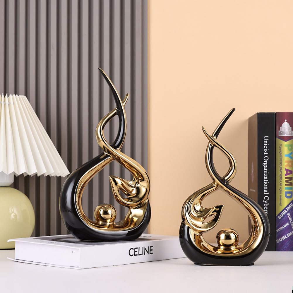 QIANLING Escultura abstracta (negro y dorado)