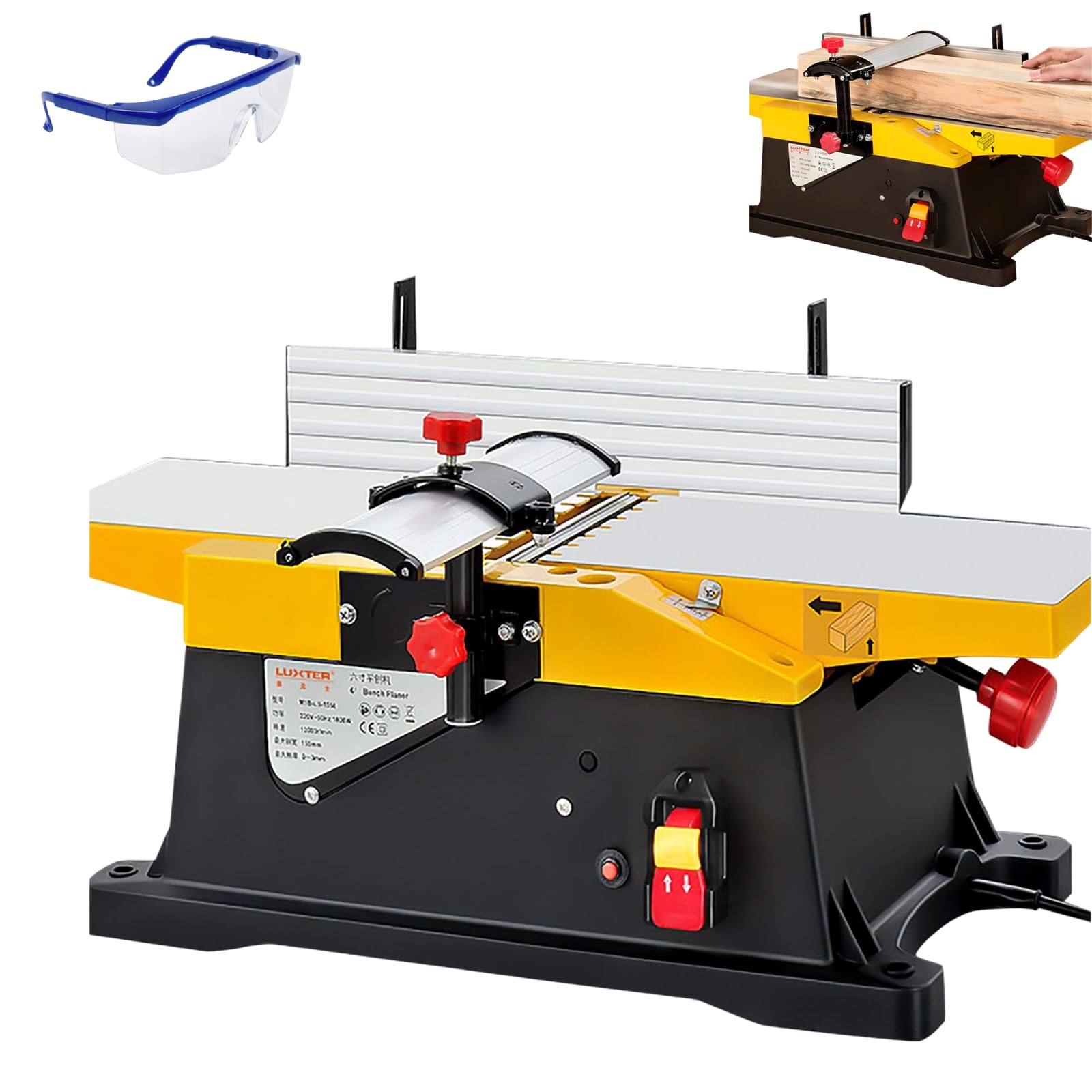 Elektryczna strugarka stołowa do drewna 12000 obr./min, wielofunkcyjne stolarki stołowe 15 cm Obróbka drewna, regulowana głębokość cięcia, do strugarki grubościowej do cięcia drewna