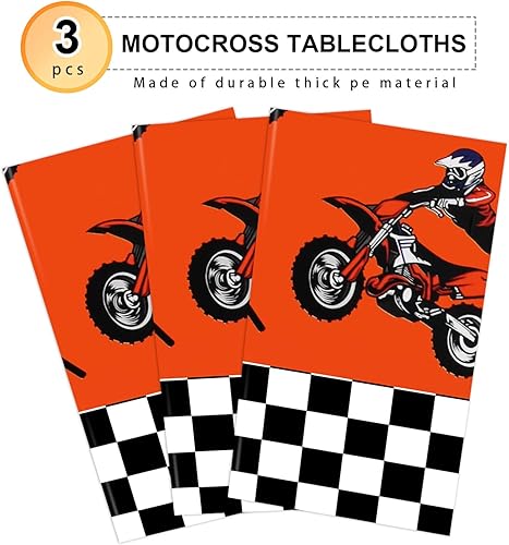 Miniatura 4 de Paquete de 3 manteles rectangulares de plástico para decoración de fiesta de motocross para niños y hombres, para fiestas de cumpleaños de