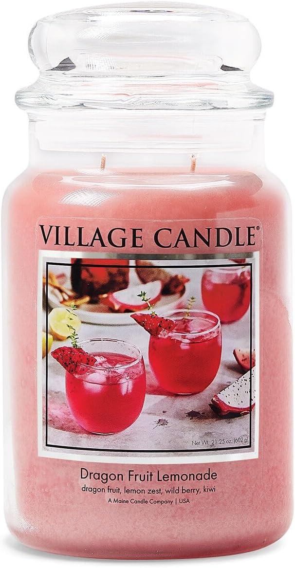 Village Candle Dragon Fruit Lemonade, Large Glass Apothecary, Jar Scented Candle, 21.25oz