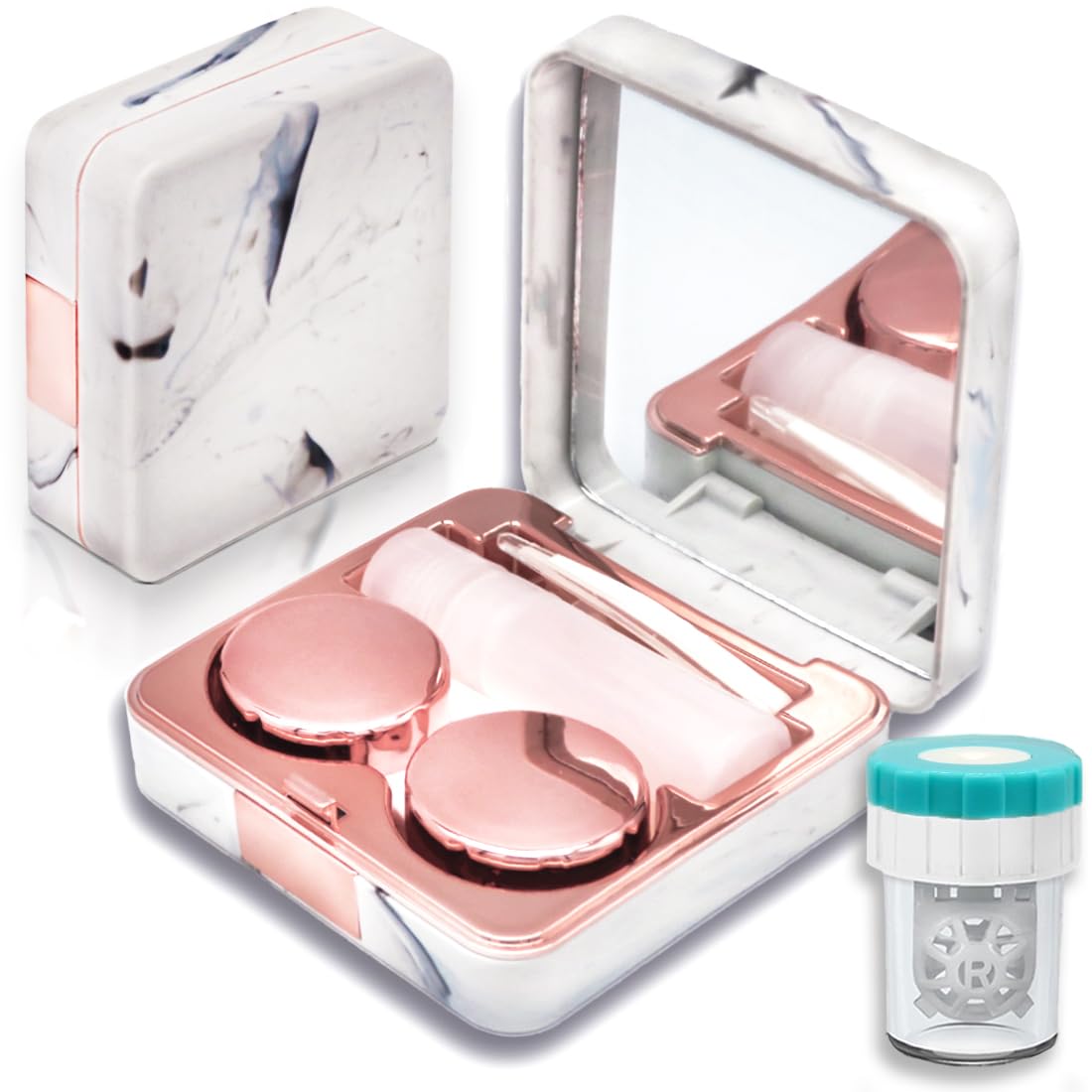 Contact Lens Case with Cleaner Washer Portable Cute Eye Contacts Colored Lenses Applicator Remover Tool Kit with Mirror