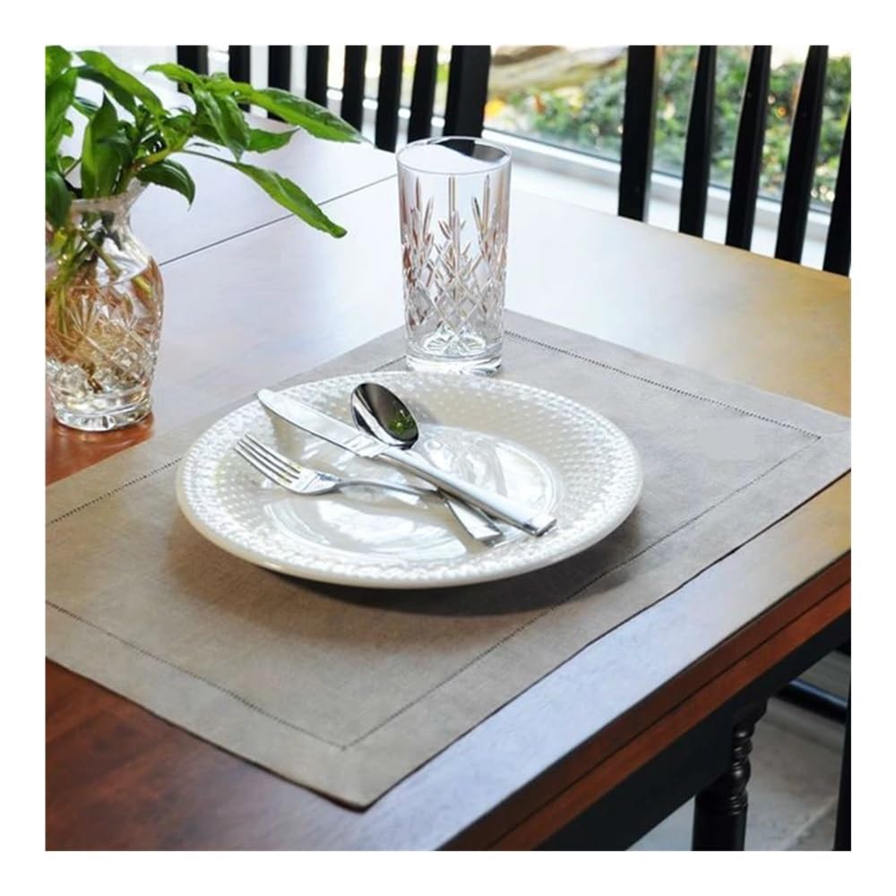 Lot de 6 serviettes de table blanches avec ourlet à jour - Serviettes de cocktail en dentelle et coton - Pour fête, mariage - Gris - 50 x 50 cm