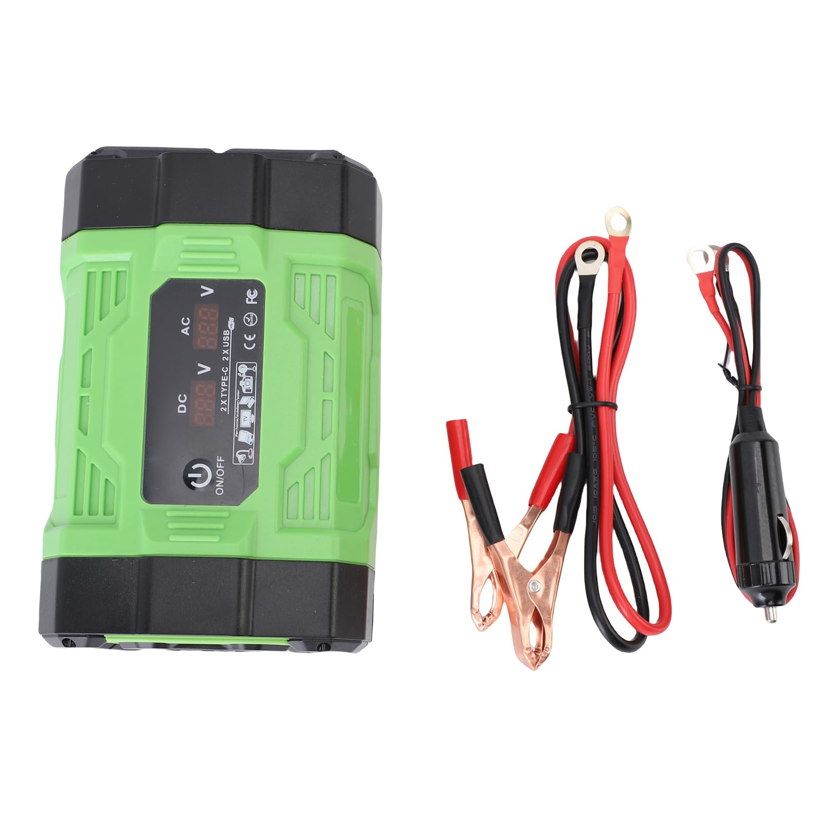 Eujgoov Cargador Inversor de Corriente para Automóvil de 300 W, 12 V A 220 V CA, con 2 Tomas de CA, 2 Puertos USB C PD, Puertos USB A QC, Pantalla Digital para Carga en Movimiento
