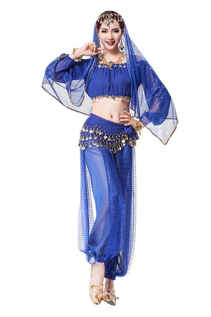 Belly Dance Costume Set Veil Bra Scarf Pants Accessories 9pcs Set 7 Colors