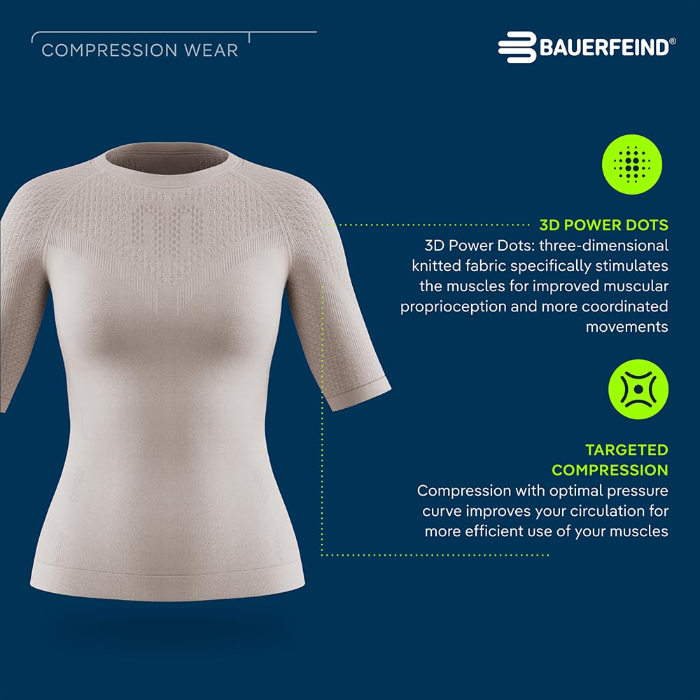 BAUERFEIND Koszulka kompresyjna "Sports Compression Shirt Short Sleeve", koszulka z krótkim rękawem dla kobiet, poprawia krążenie krwi w mięśniach tułowia i ramion, poliamid/elastan