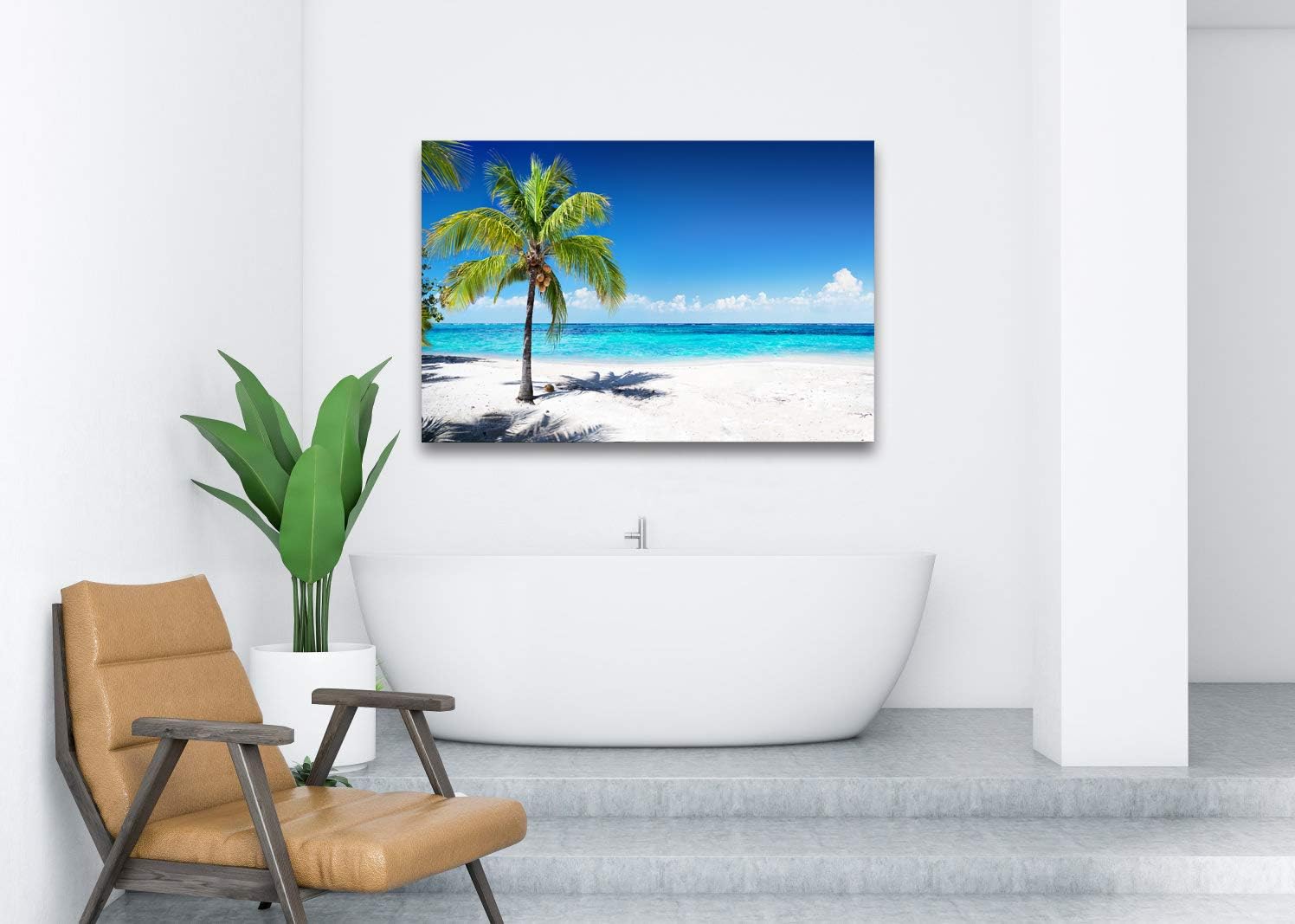 Baisuart-S03969 Large Canvas Wall Art Summer Ocean Waves Prints Coconut Trees on Sands Beach Seascape Painting Sea Nature Pictures Framed for Living Room Home Office Wall Decor Artwork - Image 6