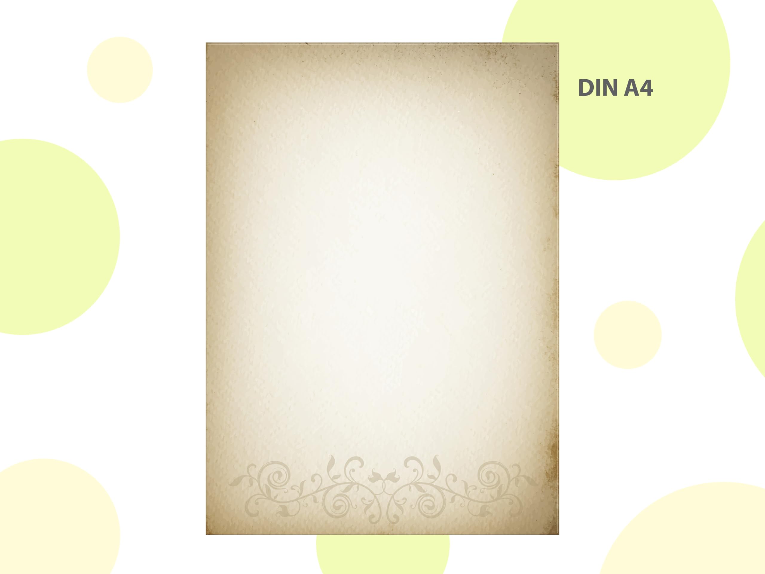 Briefpapier-Set 250 Druckerpapier DIN A4 + 250 Kuverts DIN-lang haftklebend Altes Papier vintage retro Mittelalter antiker Ornament beidseitig bedruckbar für Geburtstag Jubiläum Hochzeit Menükarte