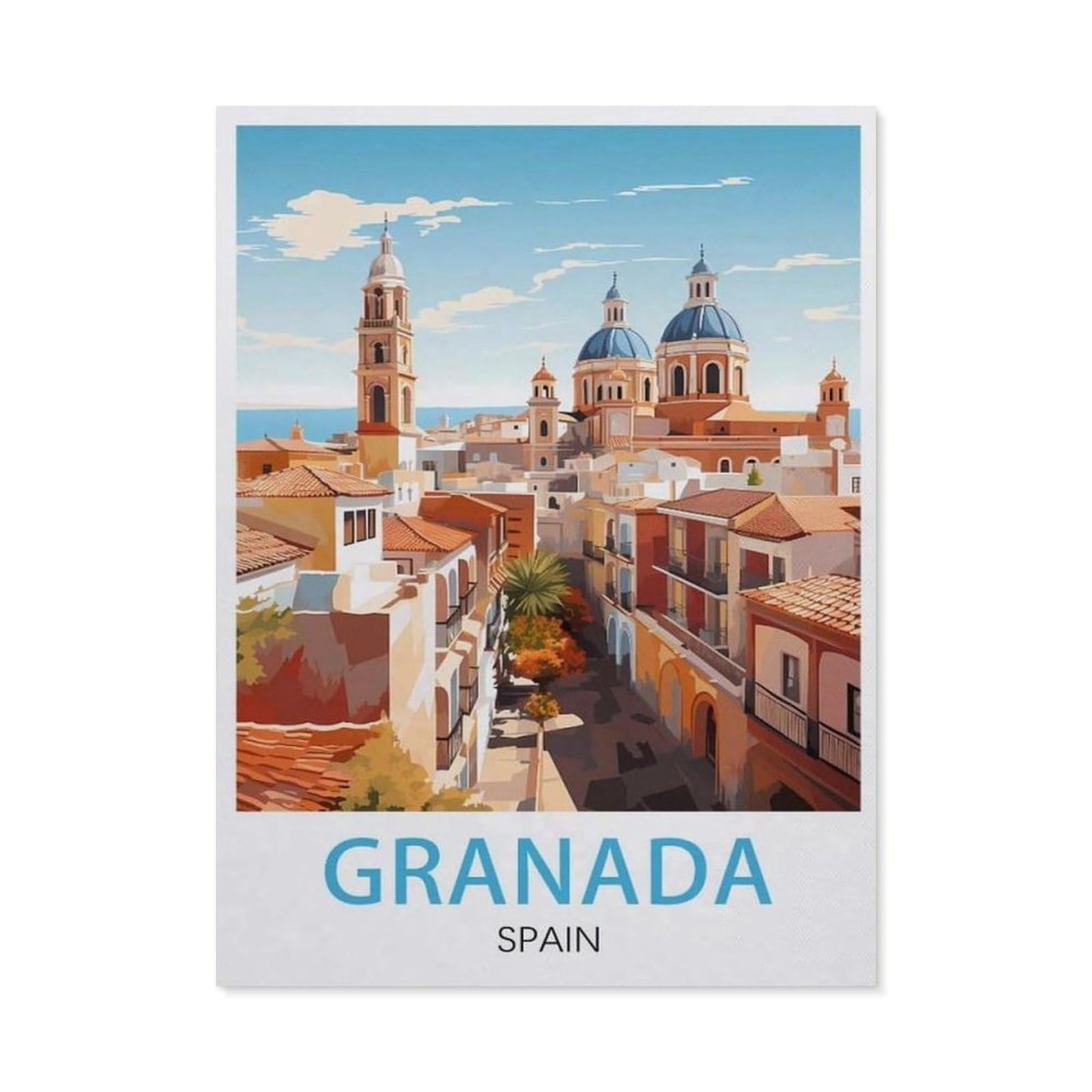 Paint by Numbers for Adults Kids Beginner，Granada Spain Vintage Travel Poster，DIY Acrylic Painting by Numbers Kits with Brushes Acrylic Pigment Home Decoration Brithday Gifts(50x60cm-AY15 — image 1