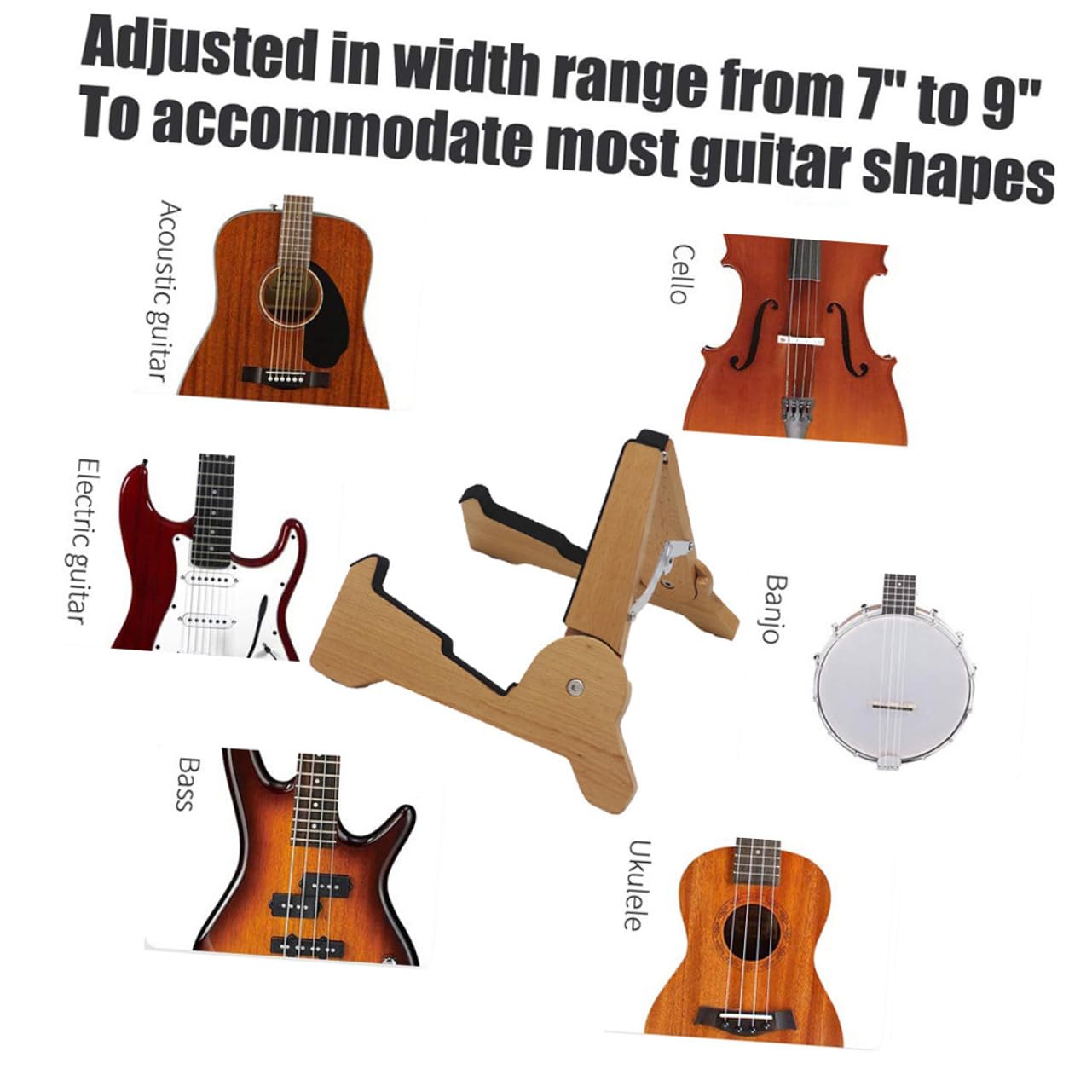 VANZACK Supporto per Chitarra in Legno Pieghevole e Rimovibile per Chitarra Elettrica e Basso, per Sala Musica o Negozio Strumenti Musicali