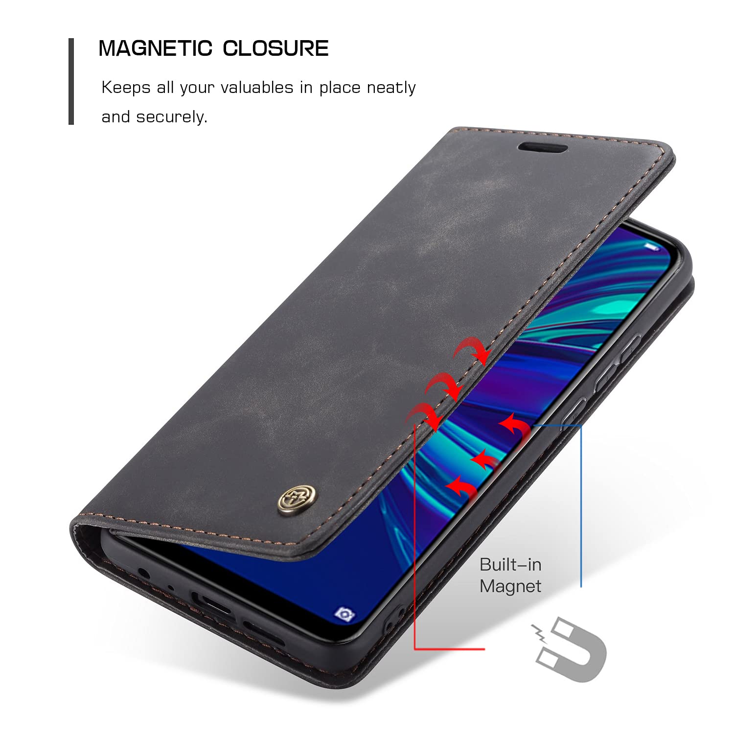 Custodia In Pelle PU Per Huawei P Smart 2019 – Portafoglio Con 2 Slot E Tasca, Chiusura Magnetica, Funzione Supporto – Blu