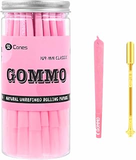GOMMO Cones Rolling Papers | 50 Pack | Pre Rolled Cones | King Size | Natural Pink Rolling Papers with Golden Packing Spoon Included