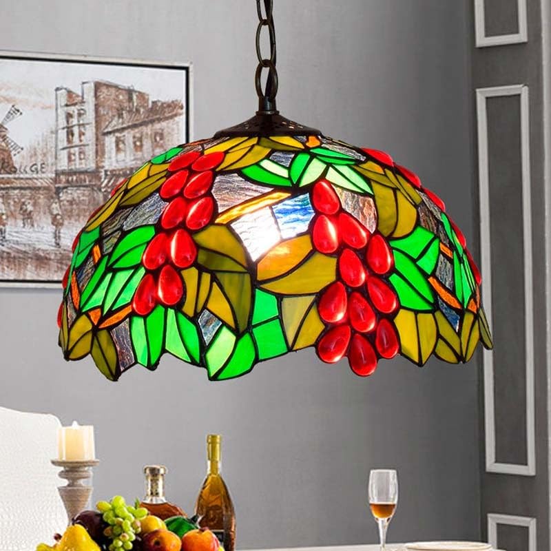 B·LED BARCELONA LED Lampe suspendue de plafond Tiffany baroque rétro vintage abat-jour en verre mosaïque fruitée en verre Ø31 cm E27 pour salon chambre à coucher