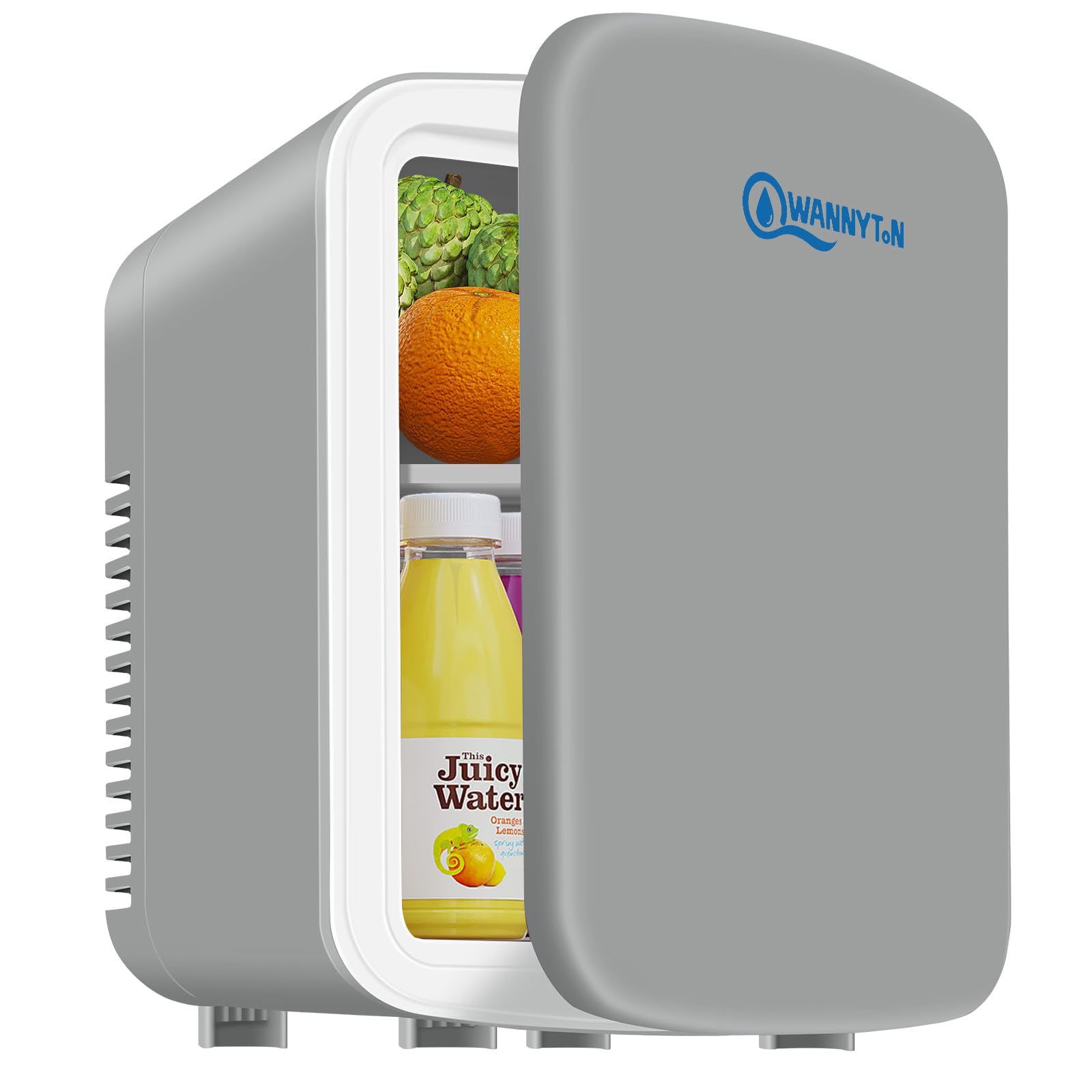 WANNYTON Nevera Pequeña Portátil, Mini Refrigerador 4L, Frigorífico Pequeño con Refrigeración y Calefacción, Nevera Coche para Cosméticos, 6 Latas de Refrescos, Gris, 220 V/12 V, 24,5x18,5x27 cm