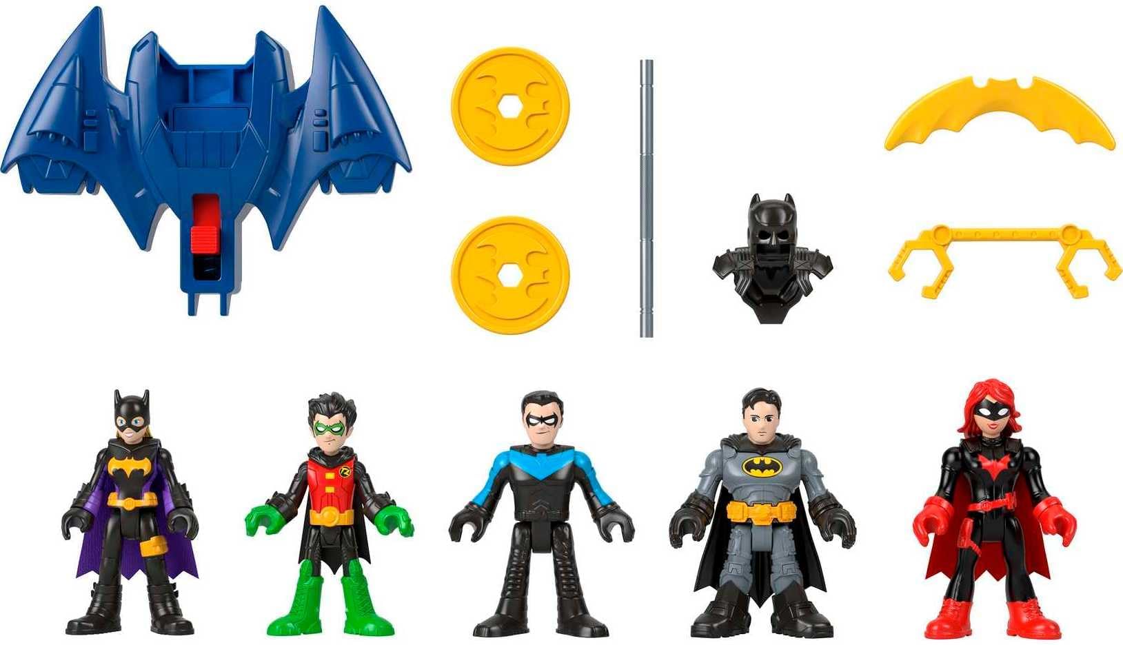 Imaginext DC Super Friends Batman Toys Family Multipack Figure Set, 5 Characters & 7 Accessories for Kids Ages 3+ Years