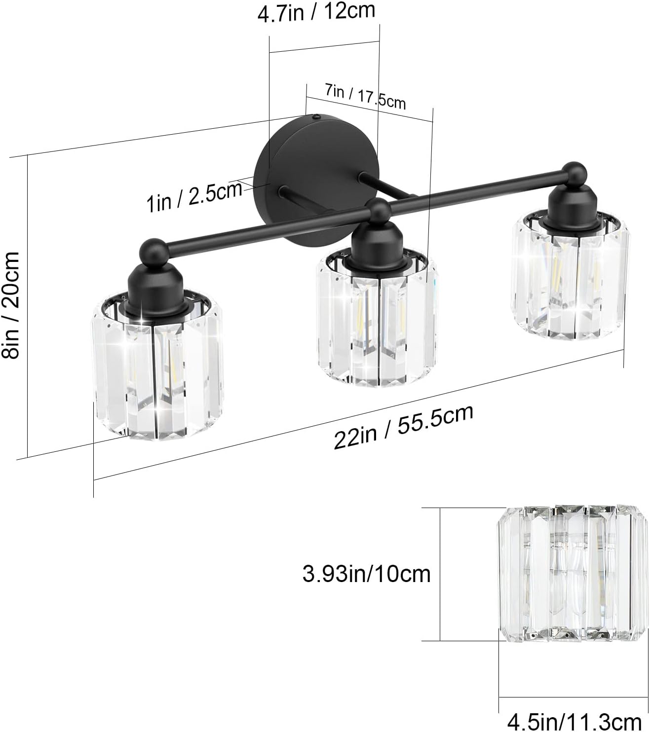 Buy Ralbay Modern Crystal Vanity Lights Matte Black Crystal Bathroom