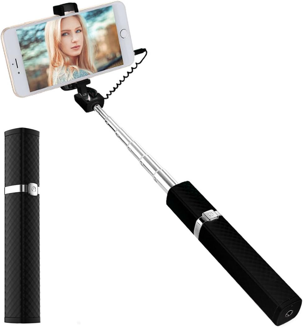 BLUBOO S3 Selfie Sticks One-Piece U-Shape Wired Handheld Monopod for Most Other Smartphones of IOS and Android System [Black]
