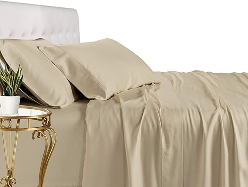Royal Tradition Juego de sábanas 100% de bambú, supersuaves y frescas. Sábanas de viscosa de bambú., Bambú, Beige, King Royal Tradition Juego de sábanas 100% de bambú, supersuaves y frescas. Sábanas de viscosa de bambú., Bambú, Beige, King