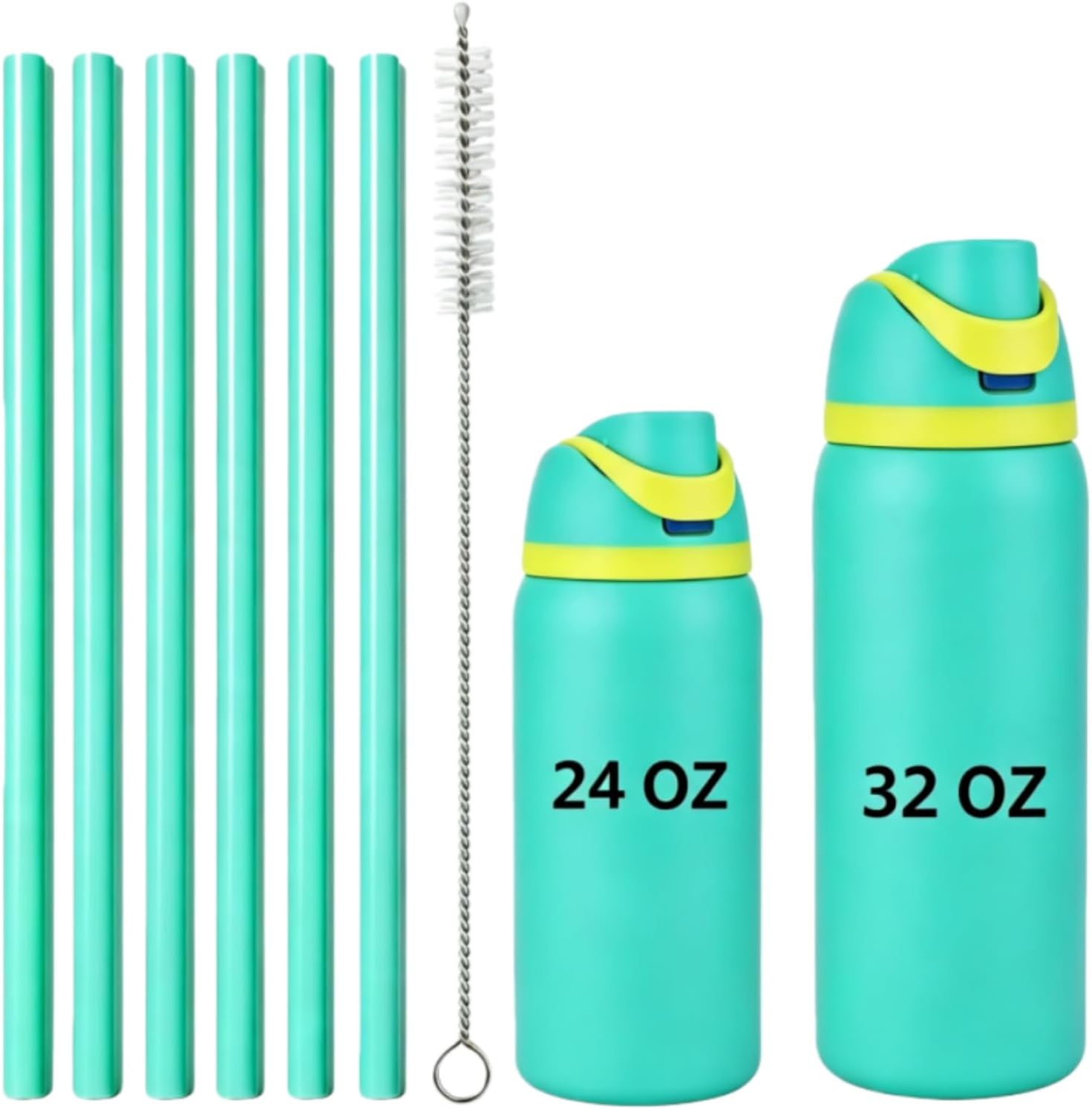 6PCS Replacement Straws for Owala Water Bottle 24 oz 32 oz, Reusable Plastic Food Grade Drinking Straws with Cleaning Brush Compatible for Owala Cup 24oz 32oz Tumbler Accessories (Black, 24oz/32oz)