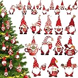 60 Pieces Christmas Hot Cocoa Wooden Gnome Ornaments Hanging Wood Decors Christmas Leprechaun Gnome Hanging Sign Ornaments Pendants with Ropes for Xmas Tree Home Decor