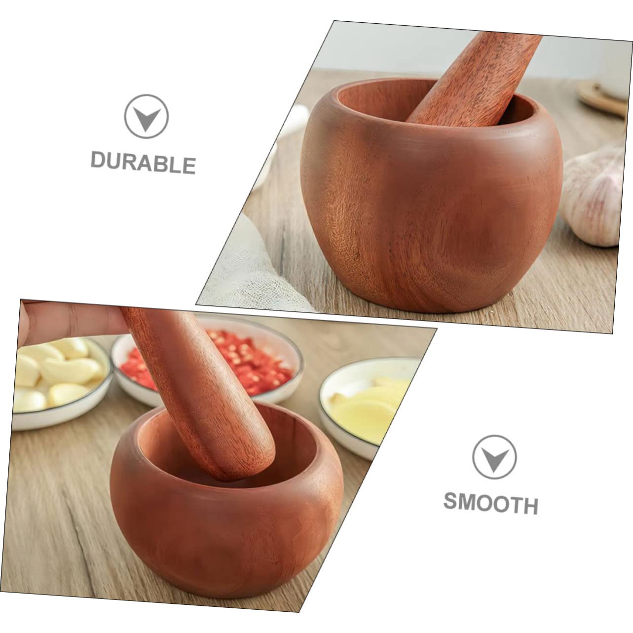 Healifty 1set Wooden Garlic Set Convenient Mortar and Pestle Tool for Easy Garlic Crushing for Home Cooking and Pharmacy Use