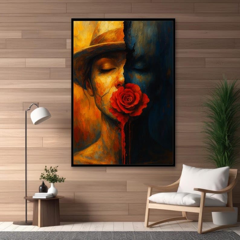 Tableau surréaliste grand format pour dynamiser un mur blanc : portrait abstrait 70x110 - 2