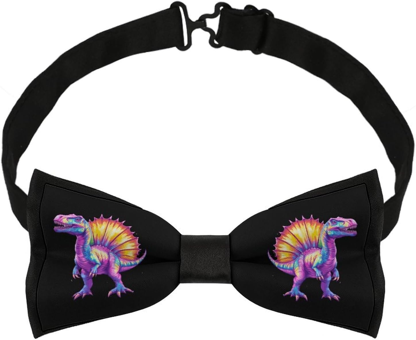 Tie Dye Spinosaurus Bow Ties for Men Fun Printed Pre Tied Adjustable Bowtie for Party Wedding
