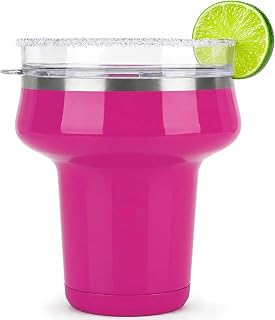 16 oz Margarita Tumbler - Insulated Cocktail Glasses with Lid & Straws | Ceramic Lined, 18/8 Stainless Steel, 360° Saltable Rim Lid, Keeps Drinks Cold Margarita Martini Wine Glasses, Birthday Gifts