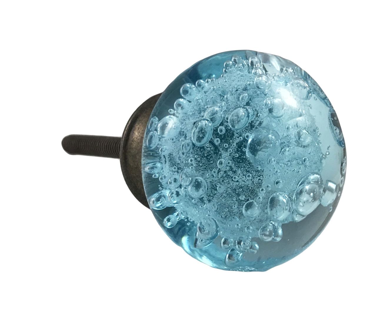 Aqua Blue Bubbles Glass (Bronze) Decorative Dresser Drawer, Kitchen Cabinet or Door Knob Pull - Pack of 1