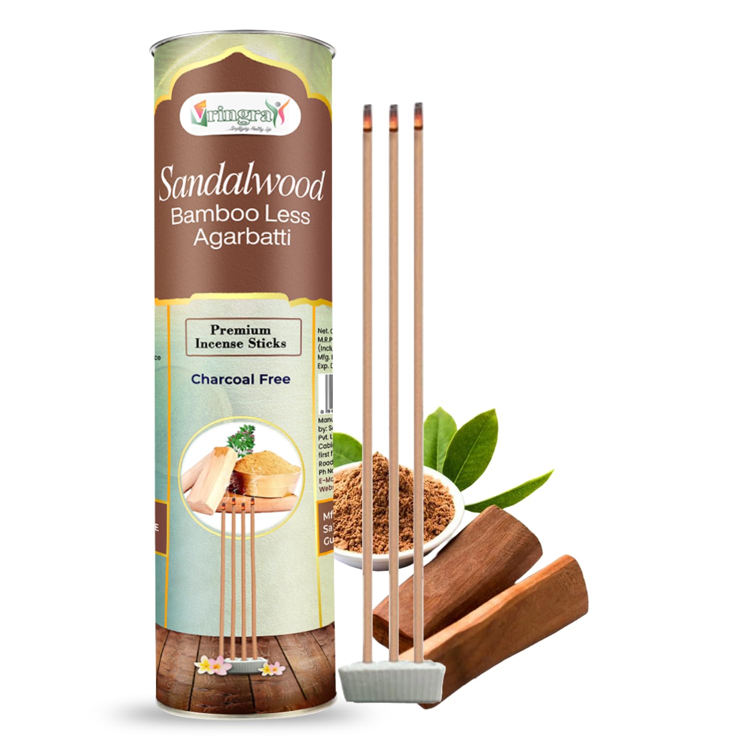 Vringra Bambooless Sandalwood Agarbatti Sticks-Incense Sticks-Bamboo Free Agarbatti-Chandan Pooja Agarbatti-Charcoal & Chemical Free Dhoop Sticks 100gm