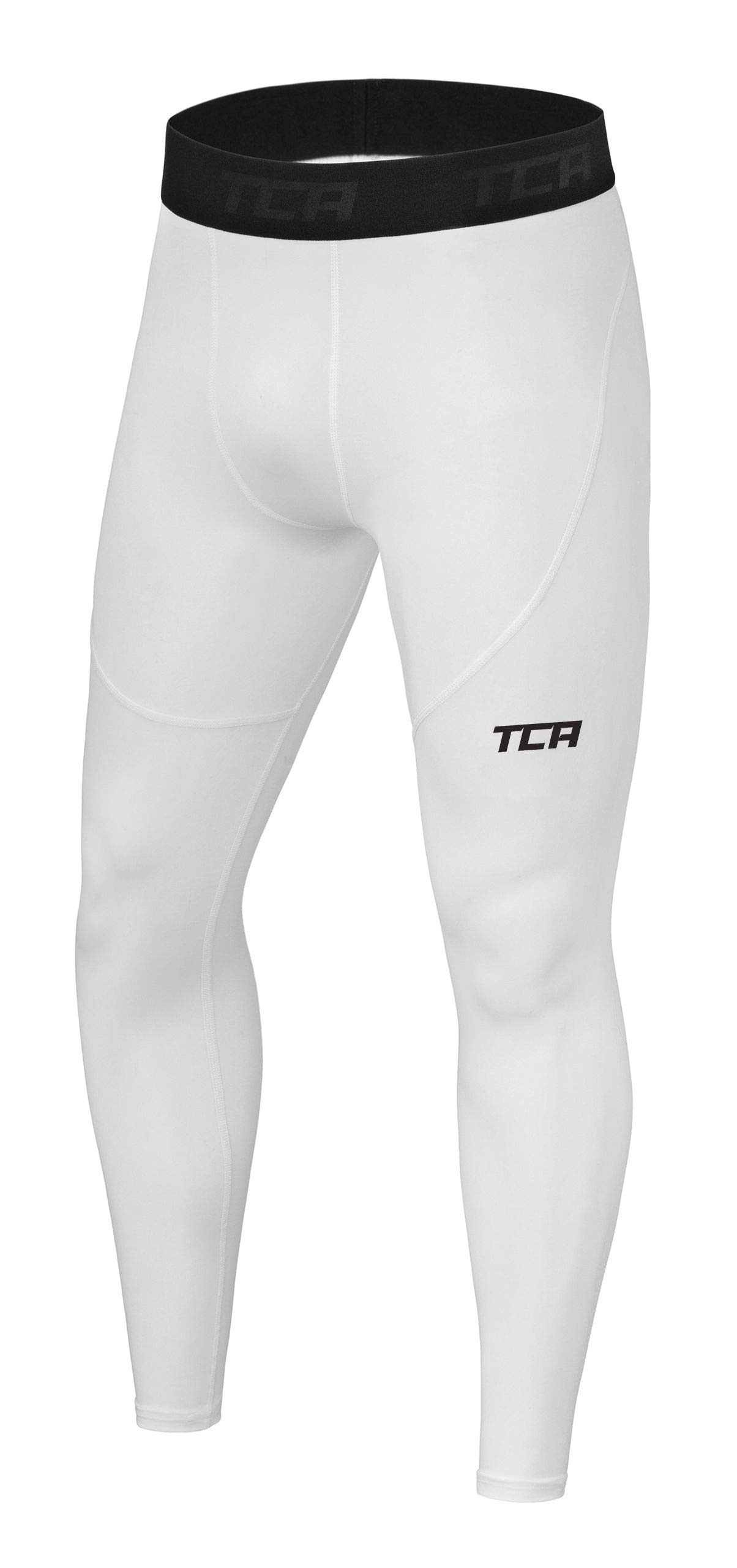 TCA Men Pro Performance Compression Leggings Thermal Base Layer Tights - Pro White, S