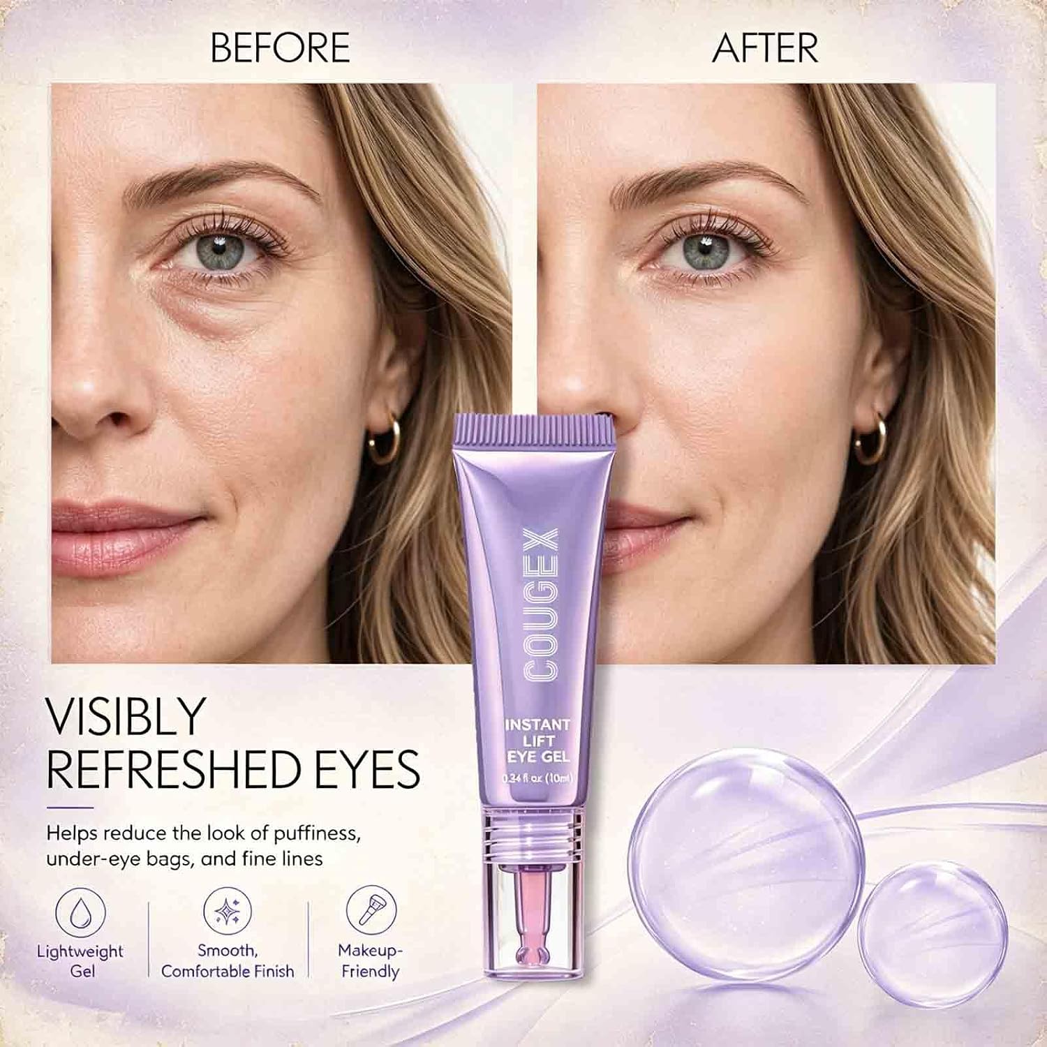 Cougex Instant Eye Lift, Under Eye Balm for Smoother-Looking Skin, Helps Reduce the Appearance of Fine Lines & Puffiness, Lightweight Hydrating Formula for Daily Use, Suitable for All Skin Types (3PC)