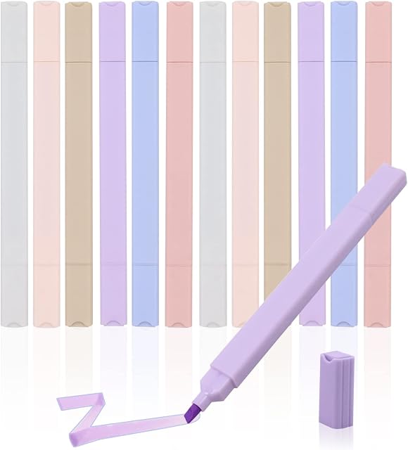 Abnaok 12 Pack Highlighters Pens, 6 Colors Pastel Highlighter Aesthetic Stationary with Soft Chisel Tip