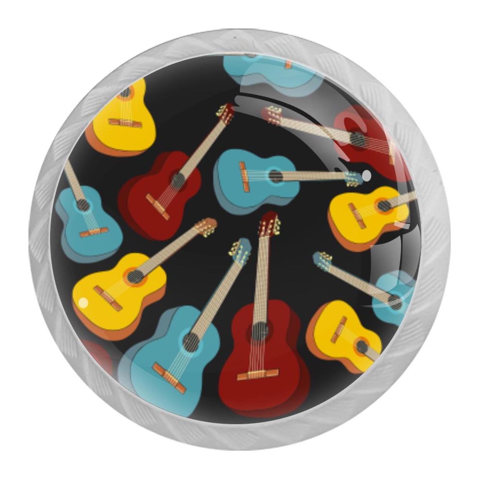 Tqmspg 4 Pieces Drawer Pulls Guitars Pattern Door Knobs Dresser Handles for Kitchen Wardrobe Cupboard Hardware Furniture