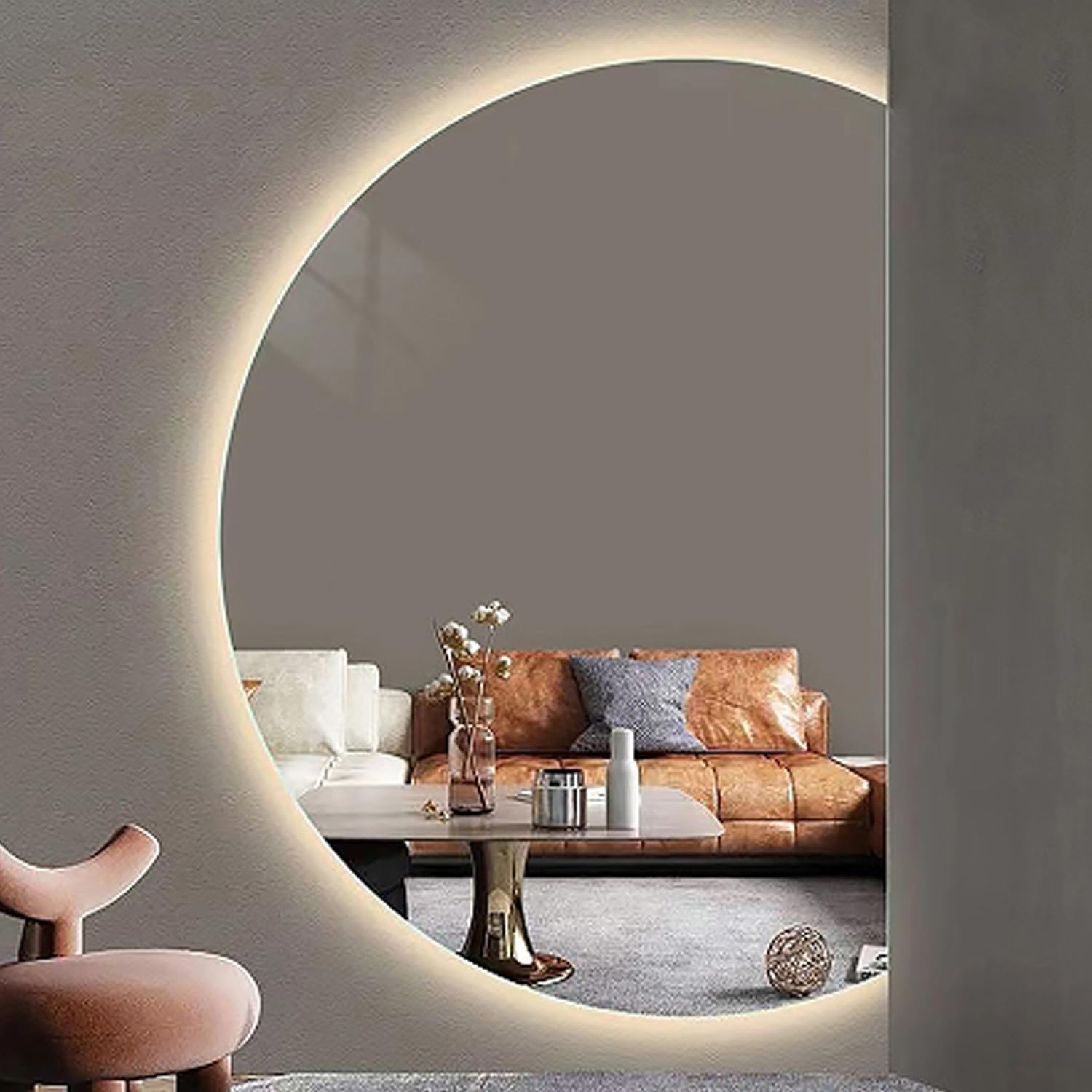 Miroir haut de gamme LED 90 cm antibuée au design demi-cercle épuré