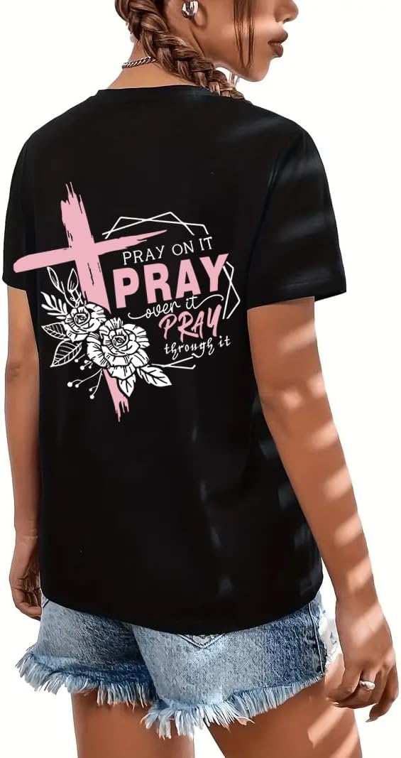 Christian Shirts for Women Religious Sayings Tees Bible Verse Inspirational Tee Tops Pray Print Shirt - Image 3