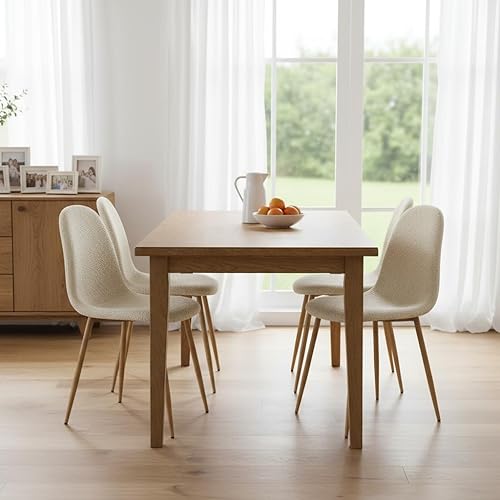 Miniatura 2 de FurnitureR Juego de 4 sillas tapizadas de gamuza moderna de mediados de siglo, sillas de comedor de ocio sin brazos con patas de metal negro para