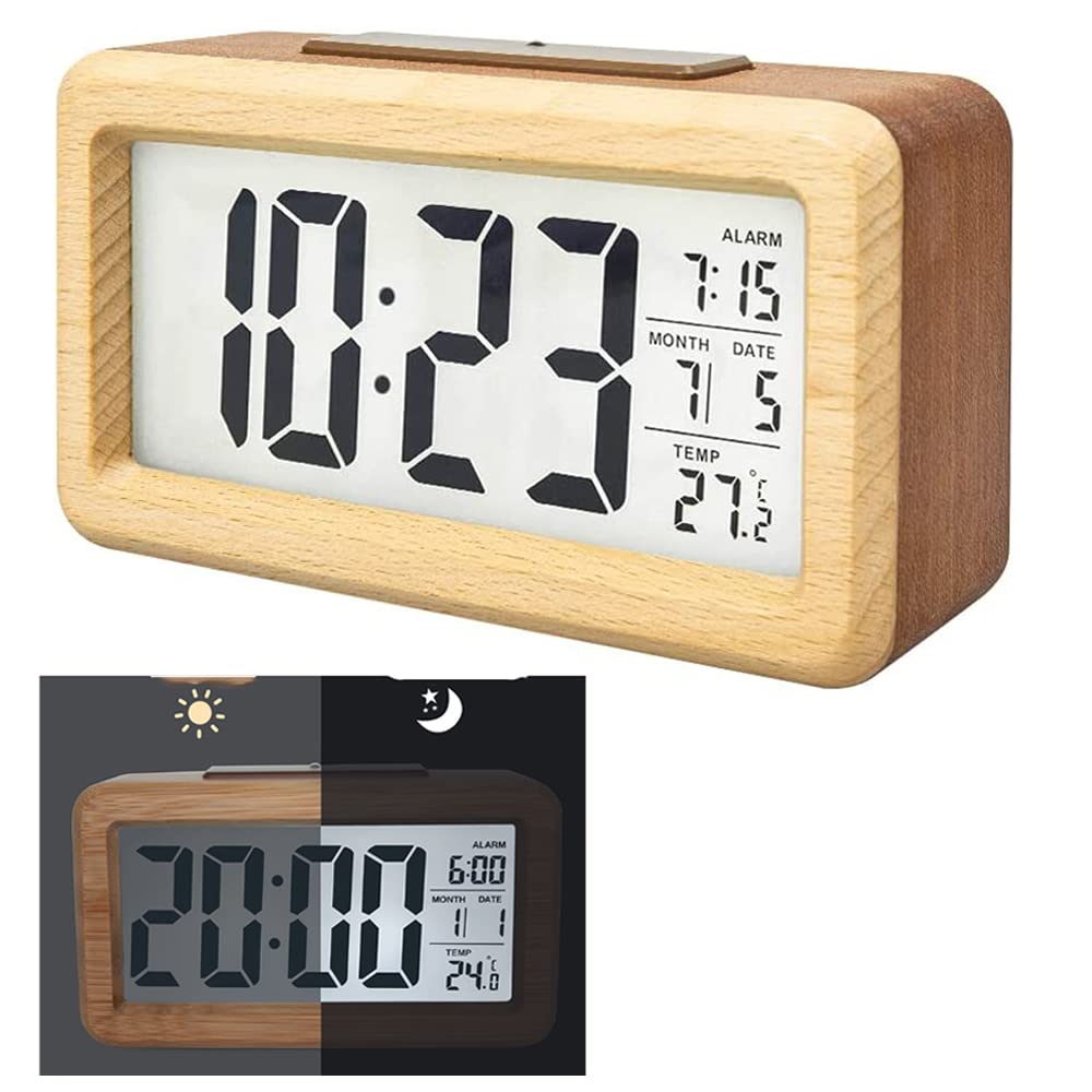 Sponsored Ad – SYOSI Wooden Digital Alarm Clock, Large LED Display, 12/24 Hours Display, Smart Sensor Night Light, Date, Snooze and Temperature, Battery Operated, Bedside Alarm Clock for Bedroom, for Office